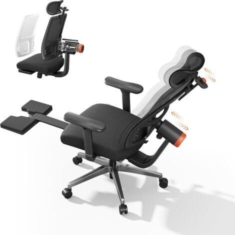 Ergonomischer Bürostuhl mit hoher Rückenlehne, ausgestattet mit einer einzigartigen adaptiven Lendenwirbelstütze, verstellbarer Kopfstütze, verstellbarer Sitztiefe, Neigungsfunktion von 96° bis 126° u (1/5)