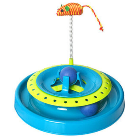 Doppellagiges, zweiin einem funktionierendes, automatisch rotierendes Katzenspielzeug