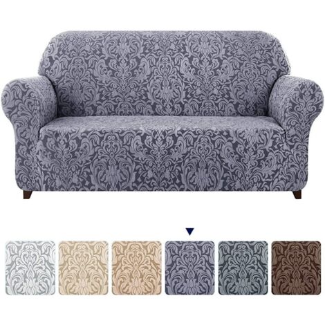 Grauer Sofabezug, 3-Sitzer-Sofabezug aus Jacquard-Damast (1/5)