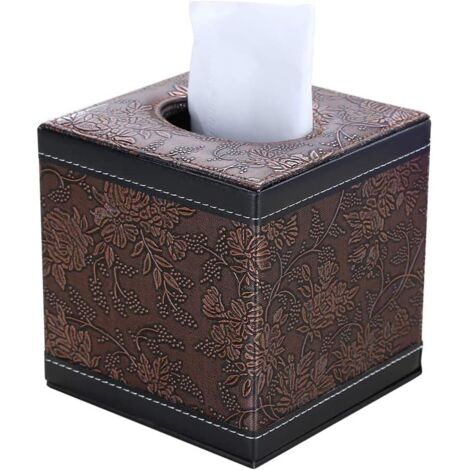 Quadratische Taschentuchbox aus Leder (Vintage-Blumenmuster) (1/5)