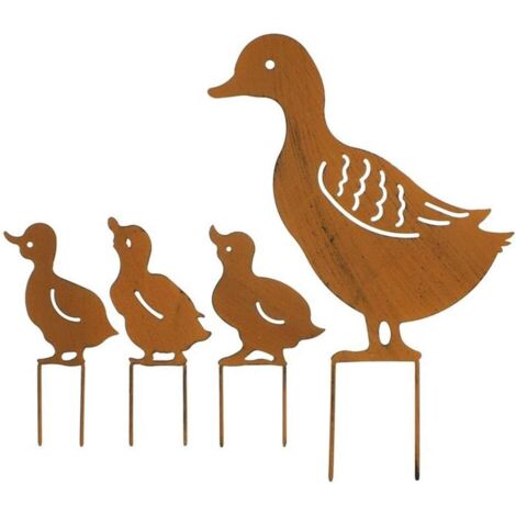 4er-Pack niedliche Enten aus Eisen, Rasendeko, Gartendekoration, europäischer Stil (1/5)