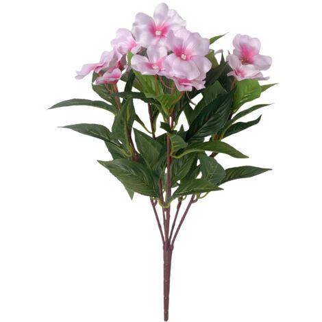 4 Flores artificiales de rosas artificiales, impatiens artificiales, adecuadas para plantas en macetas de interior y exterior, patios, jardines, cestas colgantes, decoración de porche (1/5)