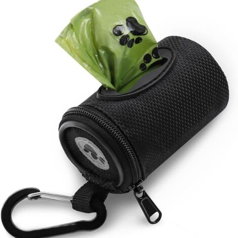 Dispensador de Bolsas para Caca de Perro - Porta Bolsas para Caca Portátil - Dispensador de Bolsas de Basura con Mosquetón - Funderas para Bolsas de Basura - Bolsas No Incluidas (Negro) (1/5)