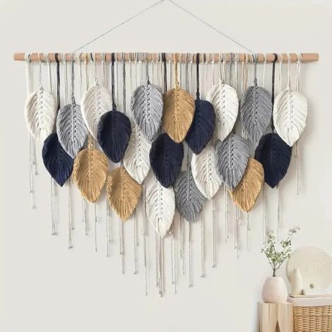 Tapiz grande de hojas bohemias con borlas para colgar en la pared, decoración de hojas para sala de estar o dormitorio (1/5)
