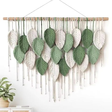 Tapiz grande de hojas bohemias con borlas para colgar en la pared, decoración de hojas para sala de estar o dormitorio (1/3)