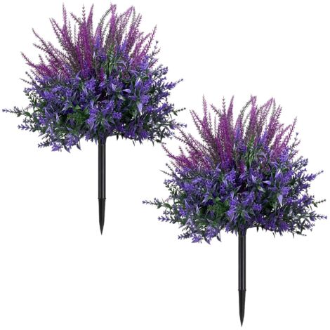 2 flores artificiales de lavanda morada (con tallos insertables), arbustos artificiales resistentes a los rayos UV, aptos para la decoración exterior de jardines, patios y porches (1/5)