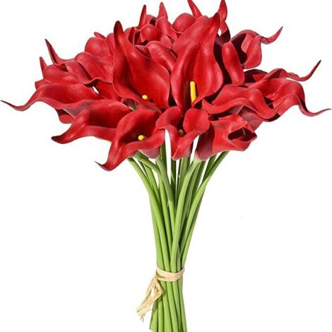 10 Tallos de Flores Artificiales de Cala, realistas para Ramos de Boda, decoración del hogar, plantas artificiales para interiores (jarrón no incluido) (1/5)