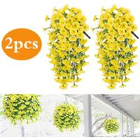 Pack de 2 Campanillas Moradas Artificiales Colgantes - 75 cm - Guirnalda de Flores Artificiales - Decoración para Hogar, Jardín y Bodas - Flores Colgantes Artificiales (Amarillo)