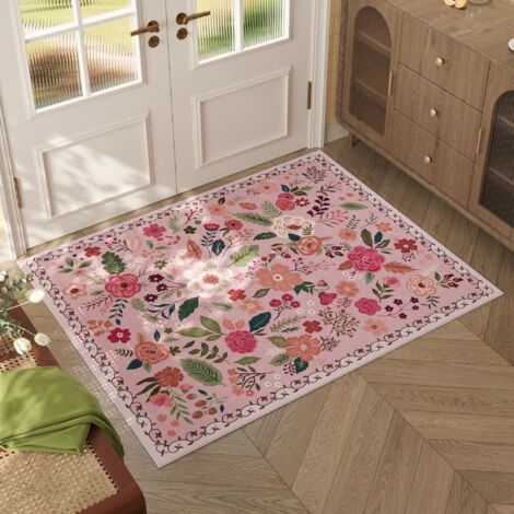 Doormat Blanket, 6090cm, Bohemian Floral Pattern, Machine washable, suitable for Entrance, Kitchen, Front Door, Entry and Children's Room (pink)