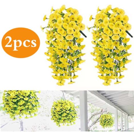 2-Pack Artificial Hanging Morning Glory - 75 cm - Fake Flower Garland - Home, Garden & Wedding Decor - Hanging Fake Flowers (Yellow) (1/5)