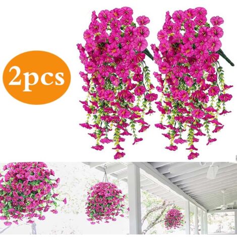 2-Pack Artificial Hanging Morning Glory - 75 cm - Fake Flower Garland - Home, Garden & Wedding Decor - Hanging Fake Flowers (Purple) (1/5)