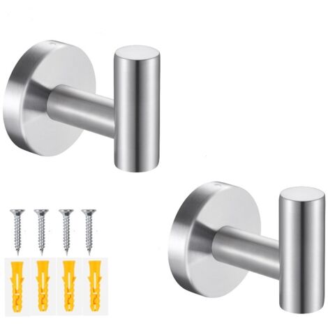 Set of 2 bathroom towel hooks - Wall-mounted screw-in hooks, suitable for bathroom, kitchen, hotel and swimming pool tiles, as well as brick walls (Silver) (1/5)