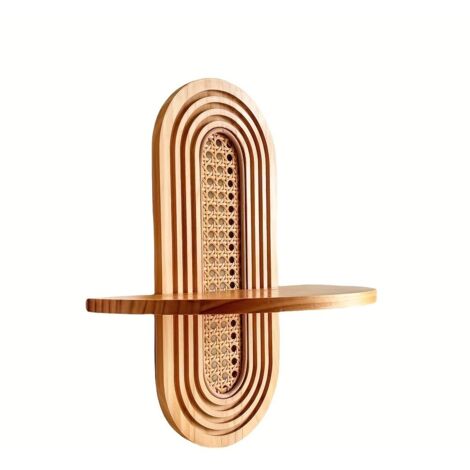 Modern rattan wall rack, Bohemian-style hanging shelf, perfect for decorating curved walls in bedrooms or living rooms — Natural wood colour (1/5)