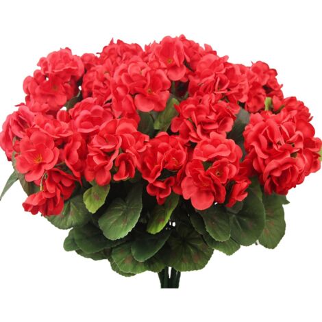 Set of 6 artificial geranium flowers, outdoor decorative plants, UV-resistant, ideal for gardens, interior decoration, patios, vases and table decorations – Red (1/5)