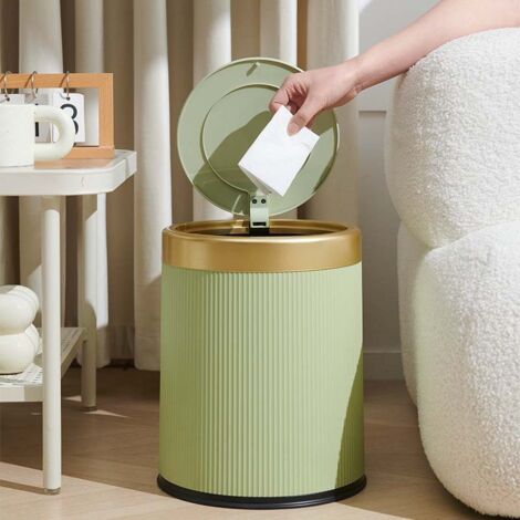 Elegant round ABS plastic trash can with lid, 12 L, green, ideal for home, office, and school