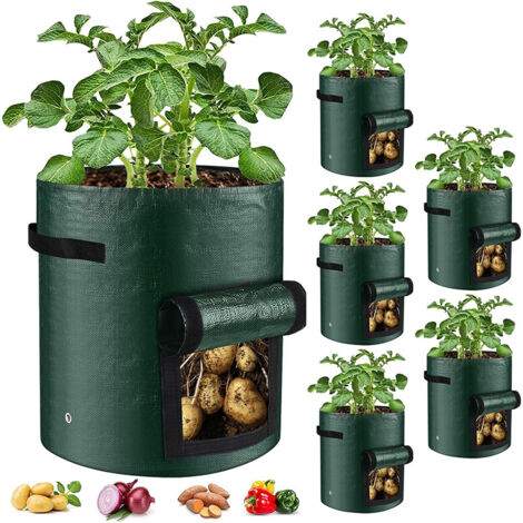 5 Pack PE Grow Bags with Flap Lids and Handles, Durable Rustproof Plant Pots, Foldable & Reusable, Ideal for Balcony & Patio, 23x28 cm for Vegetables, Fruits & Herbs (1/5)