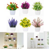 6 Pcs Artificial Fake Flowers - Potted Artificial Plants - Mini Bonsai - for Home, Office, Tabletop Decor