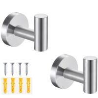 Set of 2 bathroom towel hooks - Wall-mounted screw-in hooks, suitable for bathroom, kitchen, hotel and swimming pool tiles, as well as brick walls (Silver)