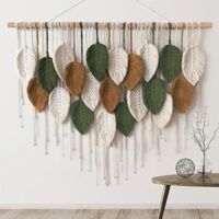 Large bohemian leaf tapestry with tassels for wall hanging, leaf decoration for living room or bedroom