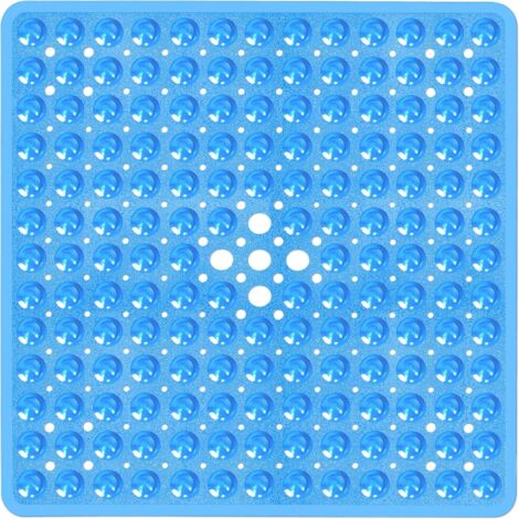 Alfombrilla de ducha cuadrada azul 53x53 cm – Antideslizante con ventosas fuertes, superficie drenante con agujeros, lavable y segura BPA free (1/5)