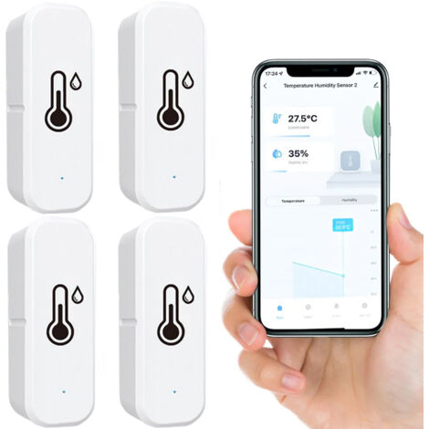 Set de 4 termómetros e higrómetros WiFi inteligentes – Sensores de temperatura y humedad con app TUYA, monitorización remota en tiempo real, compatible con Alexa y smart home (1/5)