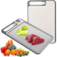 Tabla de Cortar Doble Cara 37 x 25 cm – Acero Inoxidable Antideslizante 2 en 1 para Carnes y Verduras, Tabla de Cocina Multifuncional