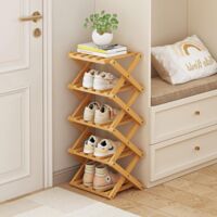 Zapatero Plegable de Bambú – 5 Niveles, Estantería Vertical Estrecha Ahorra Espacio para Entrada, Armario o Dormitorio, Color Natural