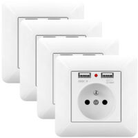 Pack 4 Enchufe 16A con USB y LED – Empotrado 240V Blanco