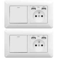 Pack 2 Módulo Doble Interruptor + Enchufe con 2 USB – Fácil Instalación Hogar y Oficina
