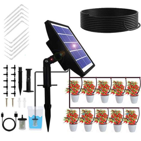 Sistema di Irrigazione Solare 15 m – Micro Irrigazione Automatica con Timer e Valvola Anti-Ritorno – Per Giardino, Serra e Orto