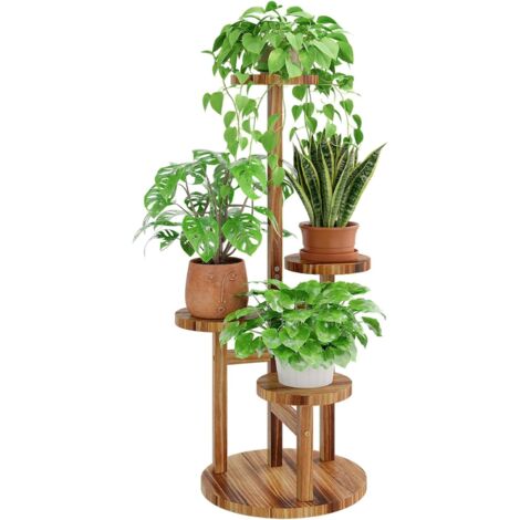 Supporto per Piante 4 Livelli in Legno – Mensola Rotonda per Piante da Interno ed Esterno, Supporto Alto per Fiori e Piante (1/5)