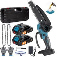 Scie à chaîne portable – 6 pouces – 2 batteries + 2 chaînes – Coupe bois – Jardin et verger