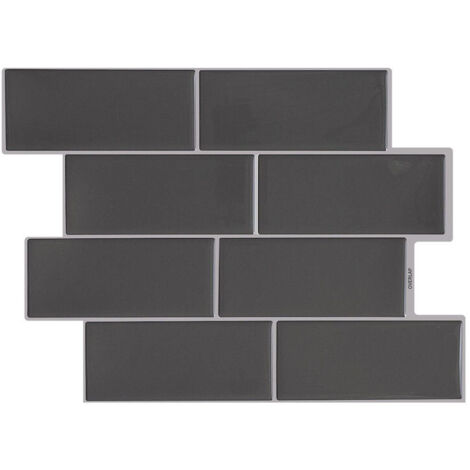 10 pannelli murali 3D, anti-schizzi, decorazione cucina, grigio scuro, 29,36×21,3cm (1/5)