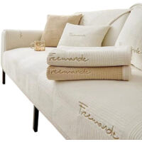 Copertura divano clic-clac unita con lacci, divano moderno a righe, design impermeabile, copertura antiscivolo, protezione durevole per mobili, adatta al soggiorno, 70×210, Avorio