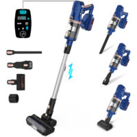 Aspirapolvere senza fili con filtro HEPA, motore 300W, aspirazione 30 kPa, batteria 4000 mAh, display LED, leggero, per tappeti e pavimenti duri, blu
