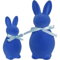 Figurine di Coniglio di Pasqua – Set di 2 Decorazioni Moderne per Tavolo, Decorazione da Interno, 20cm & 14cm, Blu Reale
