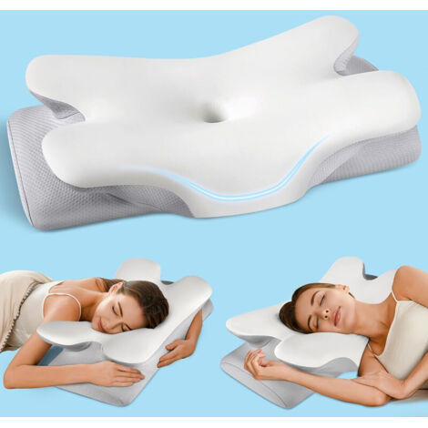 Almohada ortopédica ergonómica de espuma viscoelástica, transpirable, alivia dolor cervical, almohada para dormir de lado, boca arriba y boca abajo, suave, gris (1/5)