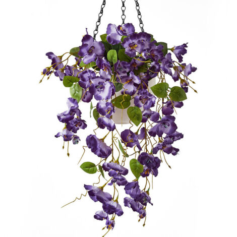 Planta artificial colgante – Hiedra Begonia 60 cm, duradera, de bajo mantenimiento, para decoración del hogar, balcón y jardín, Azul Violeta (1/4)
