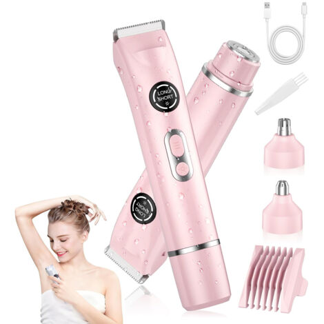 Cortadora Eléctrica de Bikini 4 en 1 para Mujer – Afeitadora indolora con doble cabezal, cortadora corporal y facial, impermeable IPX7, uso en seco y húmedo (1/5)