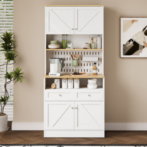 Elegante Aparador Blanco para Comedor con 2 Cajones y 4 Puertas – Mueble sofisticado para cocina, comedor y salón, asas plateadas, gran espacio (1/5)