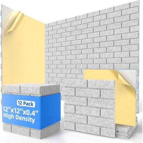 Paquete de 12 Paneles Acústicos Autoadhesivos 30 × 30 × 1 cm – Paneles de espuma de alta densidad efecto ladrillo para absorción del sonido y aislamiento acústico