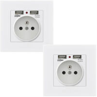 2er Set 16A Doppel-USB Wandsteckdose Unterputz 5V 2.1A – Französische Norm, 2 USB Ports