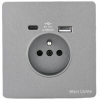 Steckdose 16A mit USB C, Wandsteckdose Schnellladung Glas Grau