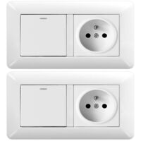 2er Set 16A Doppelmodul Schalter + Steckdose 2P+T – Einfache Installation, Horizontal oder Vertikal Weiß