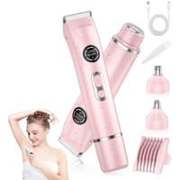 Cortadora Eléctrica de Bikini 4 en 1 para Mujer – Afeitadora indolora con doble cabezal, cortadora corporal y facial, impermeable IPX7, uso en seco y húmedo