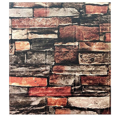 10 piezas azulejos 3D adhesivos de pared, panel autoadhesivo impermeable, 35×38 cm, 1,3 m², rojo piedra