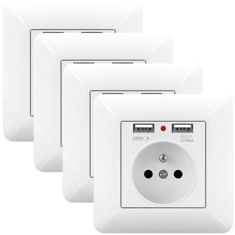 Pack 4 Enchufe 16A con USB y LED – Empotrado 240V Blanco
