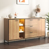 Cómoda auxiliar de 3 cajones, acabado de madera elegante, mueble moderno con espacio de almacenamiento, elegante y práctico, negro + madera natural