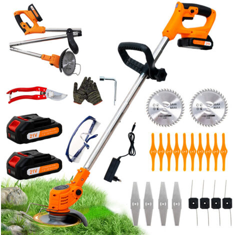 Decespugliatore a Batteria, Decespugliatore Elettrico a Batteria, dotato di 2 batterie e 4 lame, Tosaerba a batteria Tosaerba Pieghevole da 800W,adatto per tagliare l'erba di prati e cespugli