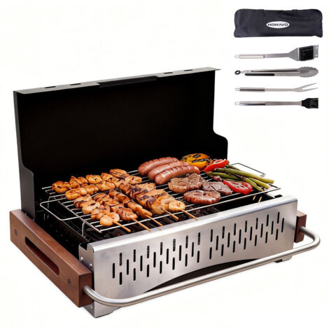 HOMAVO Barbecue a Carbonella, Design Pieghevole, Superficie di Cottura: 38,15 x 20,95 cm, con tensili per Barbecue